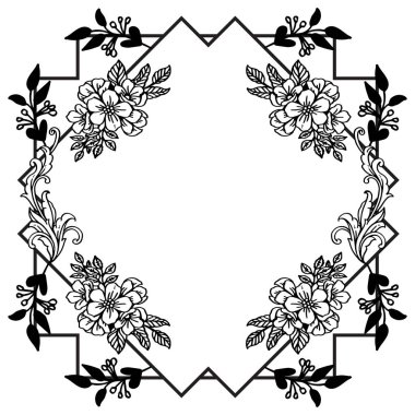 Kart için modern şablon, yaprak çiçek çerçeve siyah beyaz motifi ile. Vektör