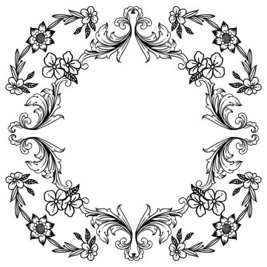 Yeşillik ve çiçek çerçevesi desen sanatı ile davet kartı için güzel şablon. Vektör