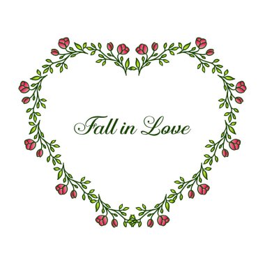 Kart aşık, vintage romantik, şekil desen yeşil yapraklı çiçek çerçevesi ile. Vektör