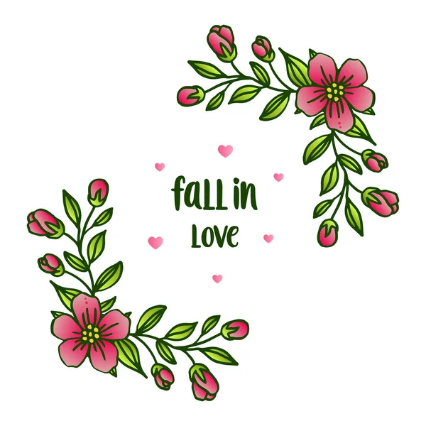 Rand van bloem frame en gebladerte, voor wenskaart Fall in Love. Vector — Stockvector