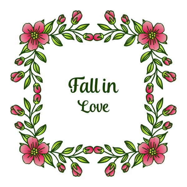 Rand van bloem frame en gebladerte, voor wenskaart Fall in Love. Vector — Stockvector