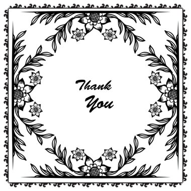 Yazı tasarımı, vintage çiçek çerçeve, kart şablonu ile teşekkür ederiz. Vektör