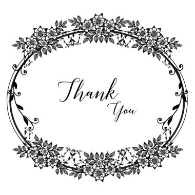 Siyah beyaz çiçek çerçeve, tasarım teşekkür ederim, mektup, kart, kartpostal için. Vektör