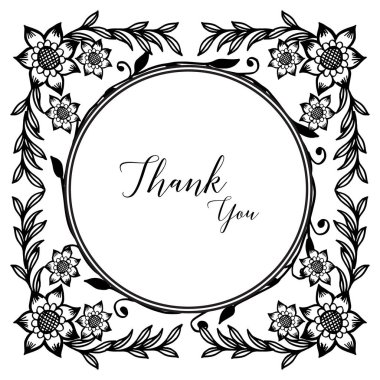 Şablon tebrik kartı teşekkür ederim, sevimli çiçek çerçeve tasarımı. Vektör