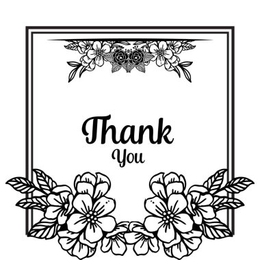 Doku zarif çiçek çerçeve, tebrik kartı teşekkür ederim, beyaz bir zemin üzerinde izole. Vektör