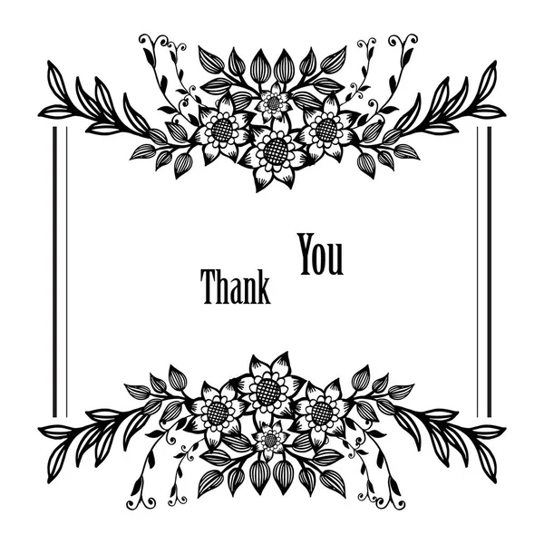 Black white flower frame, design thank you, for letter, card, postcard. Vector