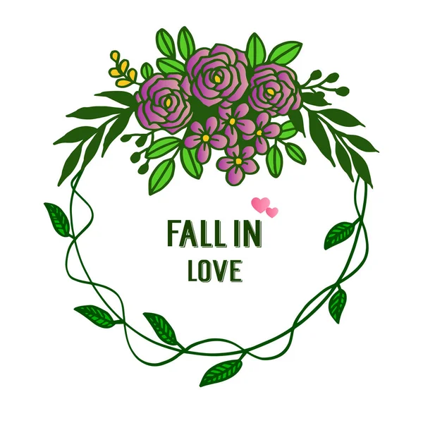 Tekening van Purple Rose krans frame, geïsoleerd op witte achtergrond, voor kaart met thema Fall in Love. Vector — Stockvector