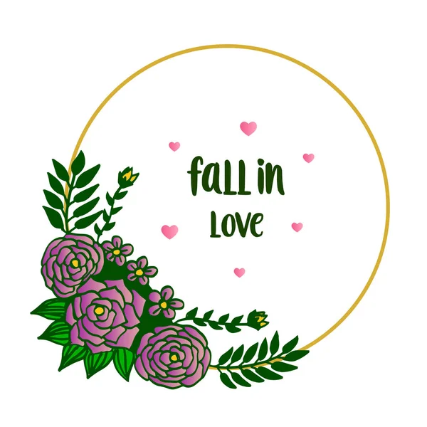 Tekening van Purple Rose krans frame, geïsoleerd op witte achtergrond, voor kaart met thema Fall in Love. Vector — Stockvector