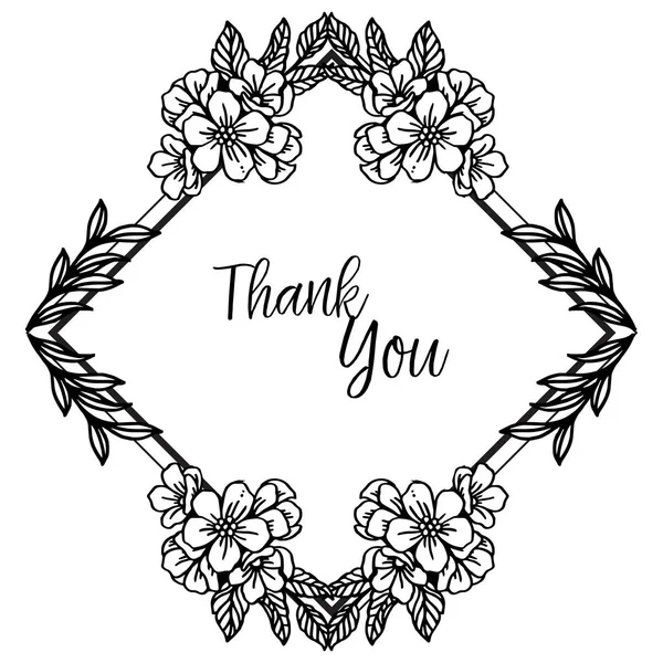 Floral thank you card, greeting design, with black white flower frame. Vector — Stock Vector