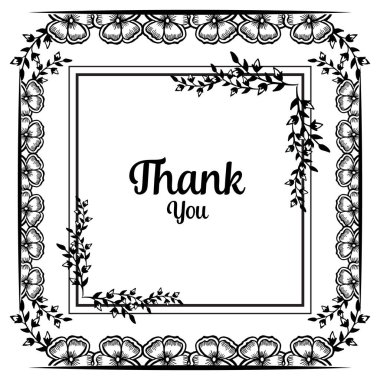 Siyah beyaz çiçek çerçevesi, sevimli çerçeve, kart şablonu teşekkür ederim. Vektör