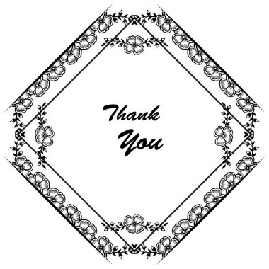 Siyah beyaz çiçek çerçevesi, sevimli çerçeve, kart şablonu teşekkür ederim. Vektör