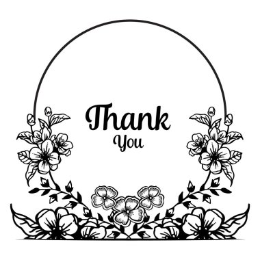 Dekorasyon kartpostal veya tebrik kartı, teşekkür, güzel çiçek çerçeve yazı. Vektör