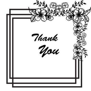 Dekorasyon kartpostal veya tebrik kartı, teşekkür, güzel çiçek çerçeve yazı. Vektör