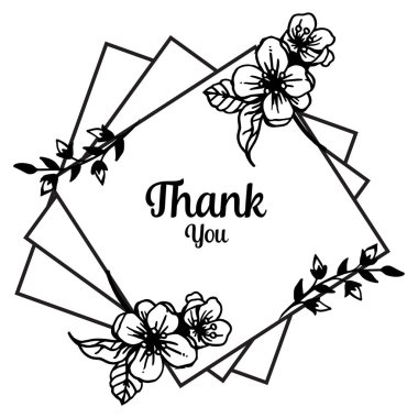Zarif çiçek çerçeve, teşekkür tasarım yazı ile, kartpostal şablonu, tebrik kartı. Vektör