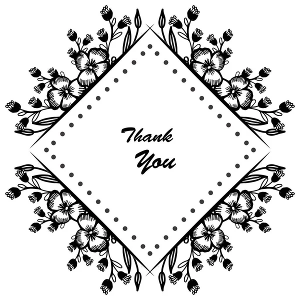 Design beautiful flower frame, color black white isolated on a white backdrop, ornate of greeting card thank you. Vector — Stock Vector
