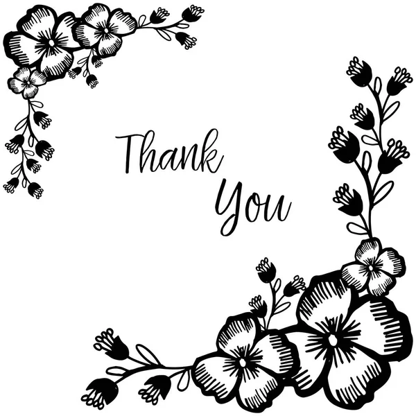 Design beautiful flower frame, color black white isolated on a white backdrop, ornate of greeting card thank you. Vector — Stock Vector
