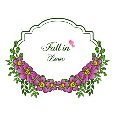 Calligraphic metin aşık, tasarım mor çiçek çerçeve ile. Vektör