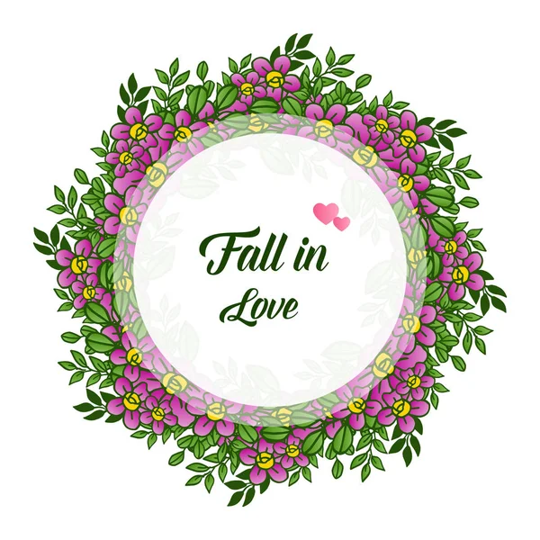 Menigte van paarse krans frame, voor wenskaart Fall in Love. Vector — Stockvector