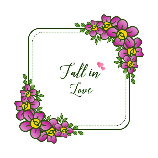 Lijn paarse bloem frame mooi, voor elegante kaart vallen in liefde. Vector — Stockvector