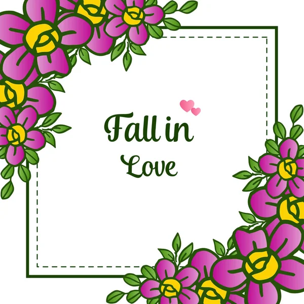 Belle carte de vœux tomber en amour avec des illustrations de cadre de couronne violette. Vecteur — Image vectorielle