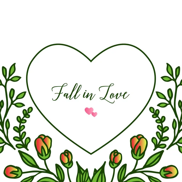 Wenskaart of uitnodigingskaart, voor verliefd, met frame bloem oranje en groene bladeren. Vector — Stockvector