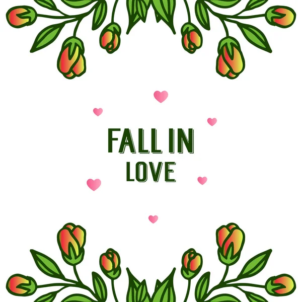 Patroon van de kaart van de wallpaper fall in Love, met eenvoudige en schattige blad bloem frame. Vector — Stockvector