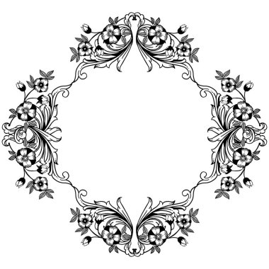 Siyah çizgi sanat, yaprak ve çiçek çerçeve kroki bitki ile, tebrik kartı için. Vektör