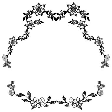 Güzel yaprak çiçek çerçeve siyah ve beyaz, beyaz zemin üzerinde izole, tasarım tebrik kartı ve davet kartı için. Vektör