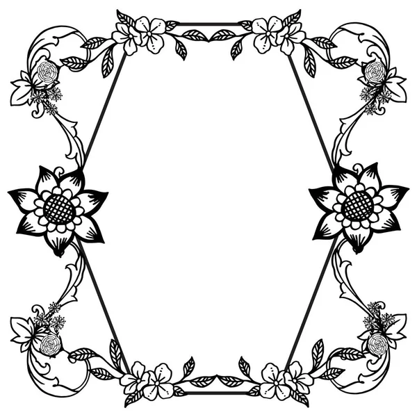 Beau cadre floral feuille noir et blanc, isolé sur fond blanc, pour carte de vœux design et carte d'invitation. Vecteur — Image vectorielle