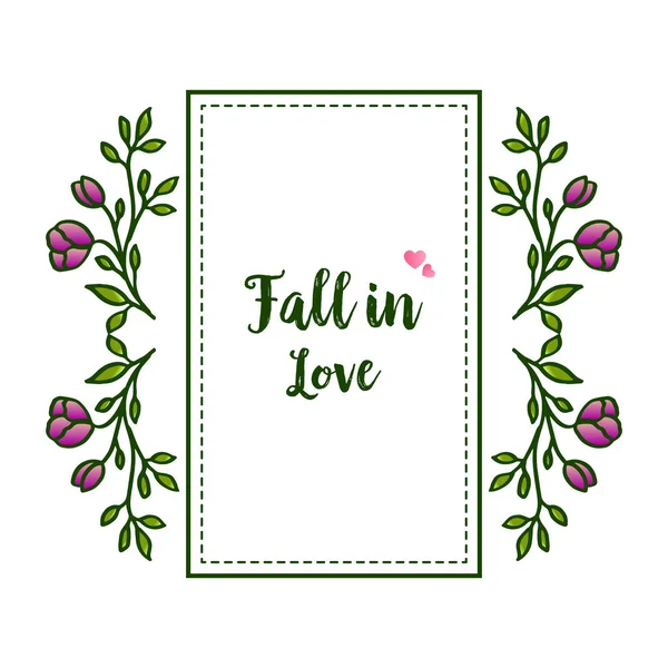 Carta moderna innamorarsi, con decoro cornice di fiori viola. Vettore — Vettoriale Stock