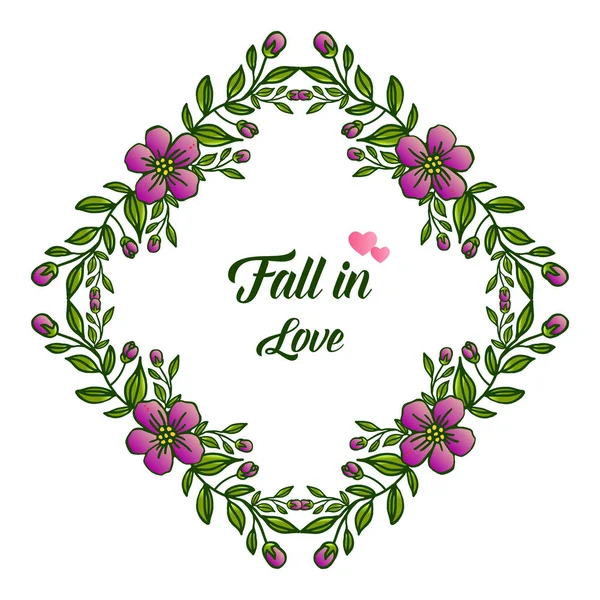 Banner schattig van Fall in Love, met elegante paarse bloem frame. Vector — Stockvector