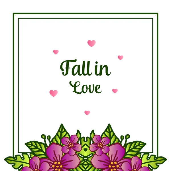 Ontwerp elegant van Card Fall in Love, met perfecte paarse krans frame. Vector — Stockvector