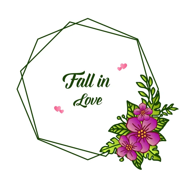 Eenvoudige wenskaart Fall in Love, met elegante stijl paarse krans frame. Vector — Stockvector