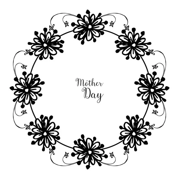 Lettering do dia da mãe, moldura branca preta da flor do projeto, ornamentada do cartão de saudação. Vetor — Vetor de Stock