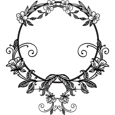 Yaprak çiçek çerçeve silueti, retro kroki beyaz zemin üzerinde izole. Vektör