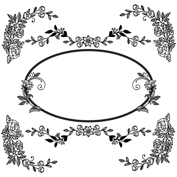 Black and white seamless leaf floral frame border, with place for text. Vector — Stock Vector