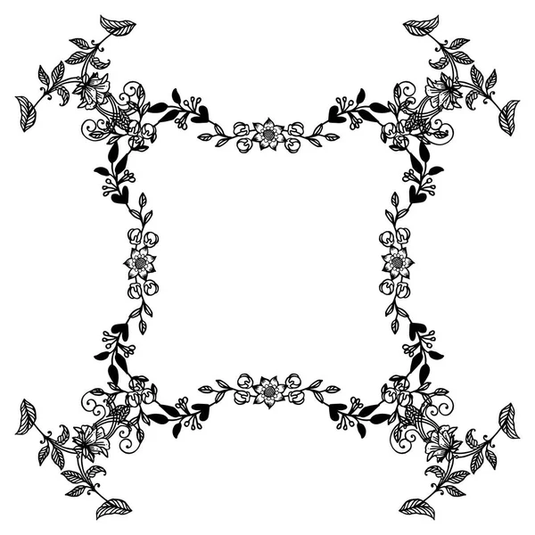 黑白无缝叶花卉框架边框，带文字位置。向量 — 图库矢量图片