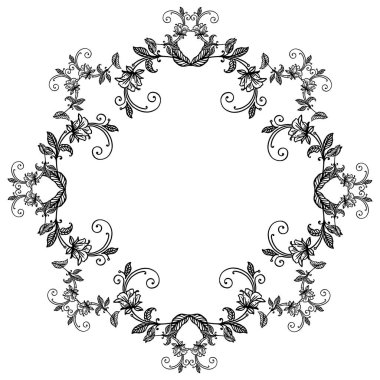 Yaprak çiçek çerçeve silueti, retro kroki beyaz zemin üzerinde izole. Vektör