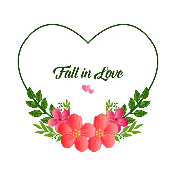 Lettrage tomber en amour, avec caractéristique de cadre de fleur de feuille. Vecteur — Image vectorielle