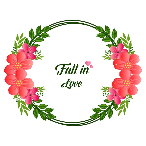 Design élégant vert cadre floral feuillu pour le lettrage texte tomber en amour. Vecteur — Image vectorielle