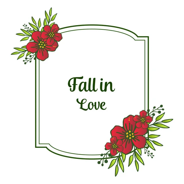 Motif papier peint de la carte tombent amoureux, cadre fleur rouge et laisse vert parfait. Vecteur — Image vectorielle