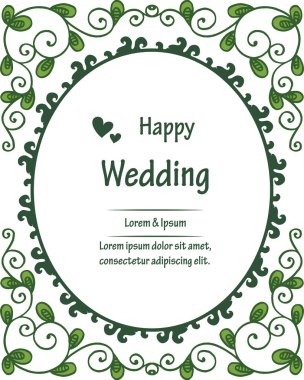 Tasarım tebrik kartı mutlu düğün, kırmızı çiçekler, vintage çerçeve süslü. Vektör