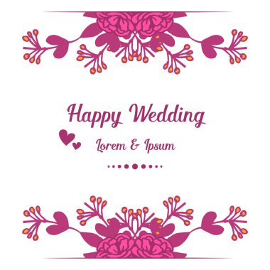 Tebrik kartı mutlu düğün, sevimli çelenk çerçeve tasarımı, beyaz bir zemin üzerinde izole. Vektör