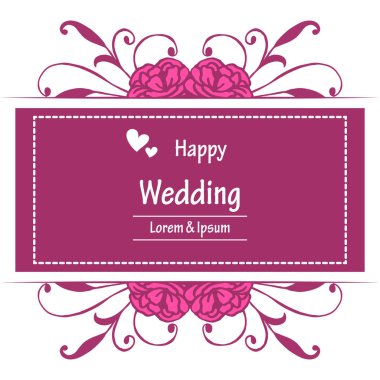 Şablon mutlu düğün, tasarım tebrik kartı, güzel pembe çiçek çerçeve süslü. Vektör