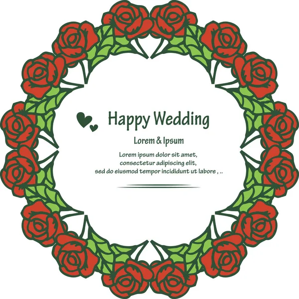 Design-Grußkarte glückliche Hochzeit, verziert mit roten Blumen, Vintage-Rahmen. Vektor — Stockvektor