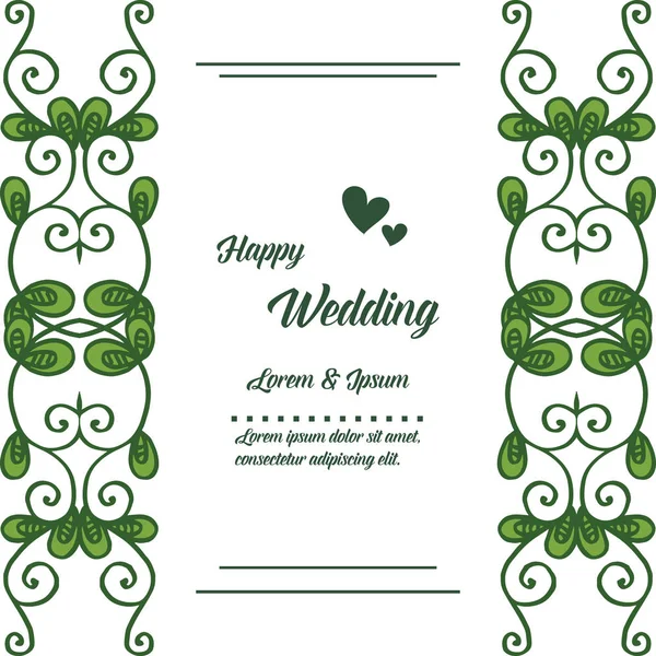 Letras de casamento feliz, decoração de cartão de saudação, cartão de convite, com ramos de folhas, quadro de flor elegante. Vetor — Vetor de Stock