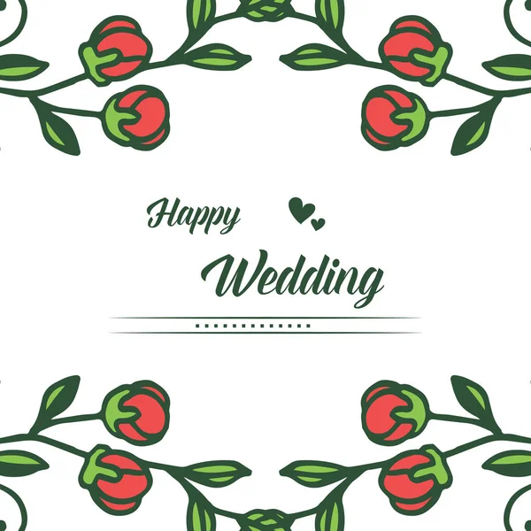 Marco elegante, con flores rojas y ramas de hojas, fondo de pantalla de tarjeta feliz boda. Vector — Archivo Imágenes Vectoriales