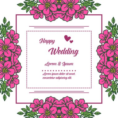 Davet kartı mutlu düğün, süs pembe çiçek çerçeve. Vektör
