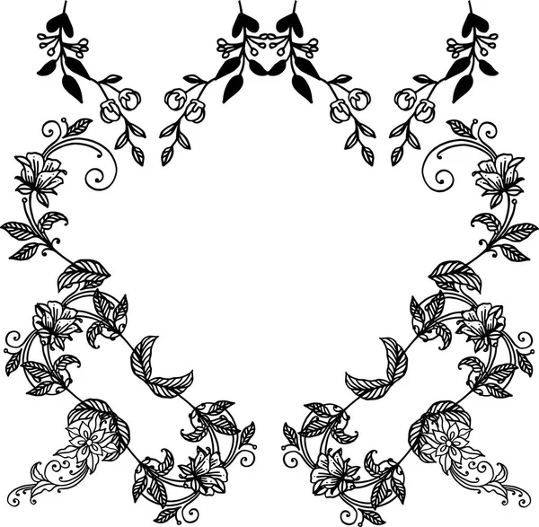 Черно-белая цветочная рамка орнамент на белом фоне, для оформления баннера. Вектор — стоковый вектор