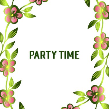 Parti zamanı posteri, çerçevenin eleman tasarımı, yaprak ve çiçek sanatı için. Vektör